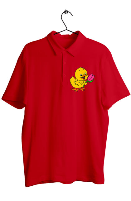 Men`s polo with prints Chicken With A Tulip. Chick, tulip. 2070702