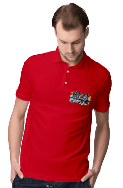 Men`s polo with prints Print Classic Car. Car, classic, retro car, vintage car. 2070702