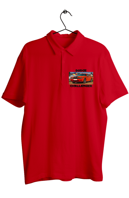 Поло чоловіче з принтом "Додж челенджер". Авто, автомобіль, американська легенда, додж челенджер, класичне авто, культовий автомобіль, масл кар, потужний автомобіль. 2070702