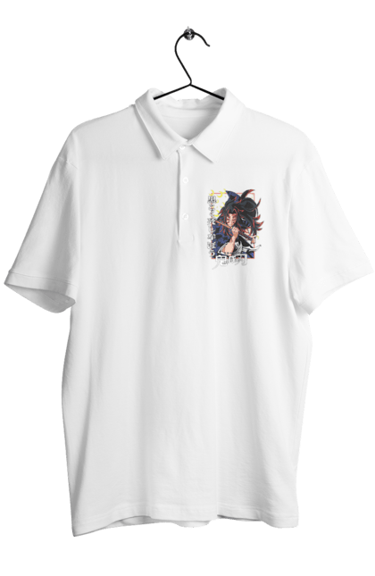 Men's polo with prints Demon Slayer Kokushibo. Anime, demon slayer, eternal paradise faith, kimetsu no yaiba, kokushibo, manga, nezuko, twelve kizuki, upper rank six. 2070702