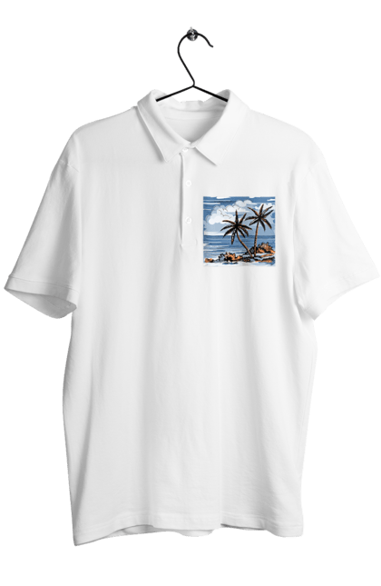 Men`s polo with prints Palm Trees And Sky. Clouds, palm trees, sea, sky. 2070702