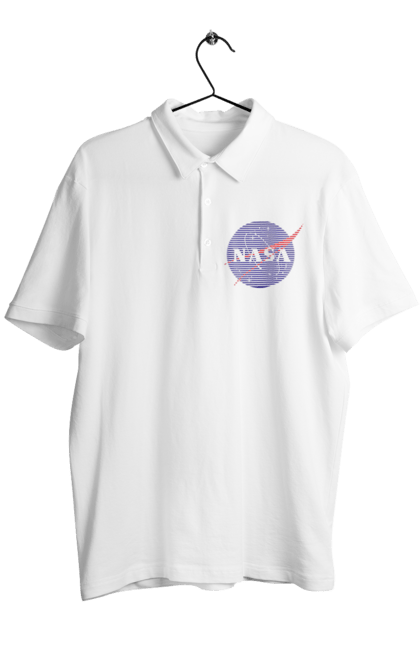 Men's polo with prints NASA. Aeronautics, astronautics, aviation, nasa, research, rocket, science, space, technologies, usa. 2070702