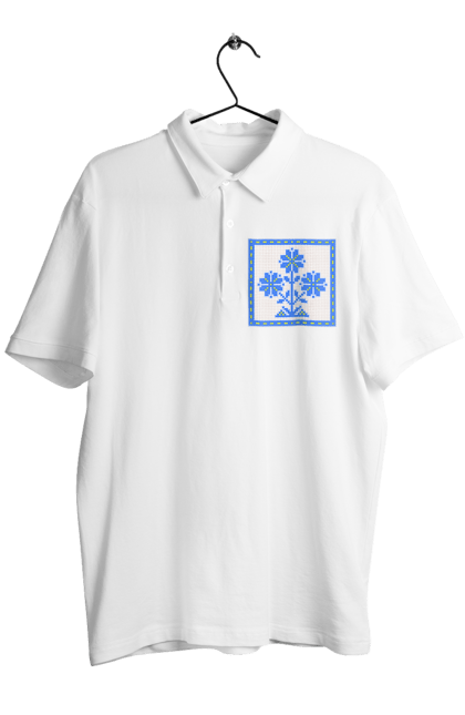 Men`s polo with prints Yellow blue embroidery flowers. Cross stitch, embroidery, flowers, symbol of ukraine, traditions of ukraine, ukraine. 2070702