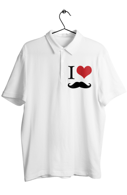 Поло чоловіче з принтом "Я люблю вуса". Брутальний, вуса, вусатий, гумор, жарт, любов, почуття, прикол, серце. ART принт на футболках