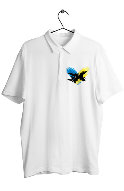 Поло чоловіче з принтом "Літак F 16". З прапором, зсу, літак, літак f16, патріотична, прапор, ф16. 2070702