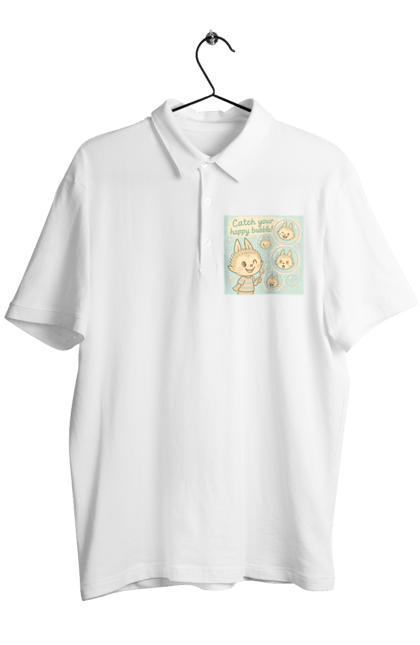 Поло чоловіче з принтом "Лабубу". Бульбашки, грайливо, каваї, казково, лабубу, милаілюстрація, ніжнікольори, пастельнамистецтво, щасливі бульбашки. 2070702