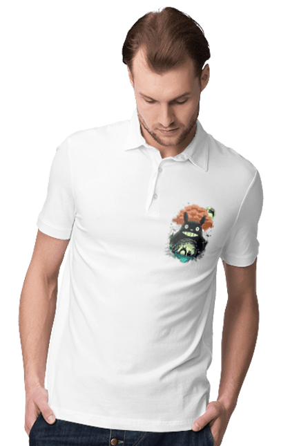 Men's polo with prints Totoro. Adventures, anime, comedy drama, fantasy, film, my neighbor totoro, tv series. 2070702