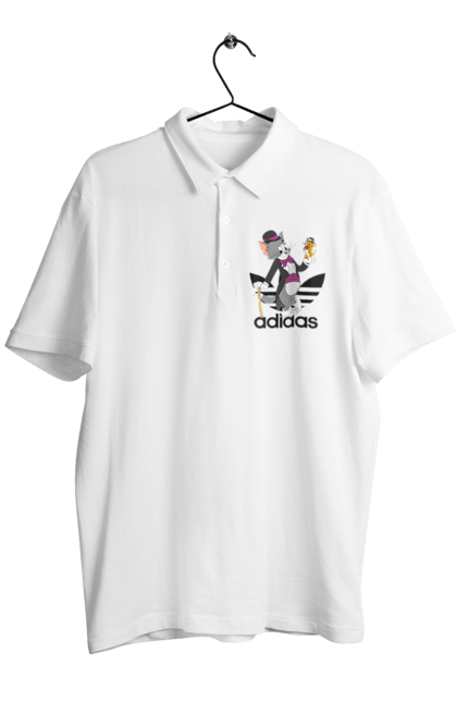 Поло мужское с принтом Adidas Том и Джерри. Adidas, tom and jerry, адидас, джерри, кот, мульт, мультсериал, мышь, том, том и джерри. 2070702