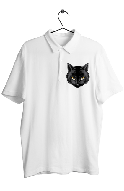 Поло чоловіче з принтом "Чорна кішка". Голова кішки, кіт, кішка, чорна кішка, чорний кіт. futbolka.stylus.ua
