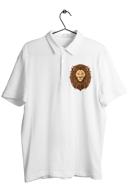 Поло чоловіче з принтом "Цар звірів". Голова лева, джунглі, лев, тварини, цар звірів. ART принт на футболках