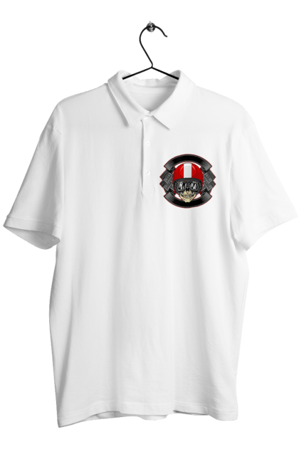Men`s polo with prints skull motorcyclist. Helmet, motorcyclist \, skull. 2070702