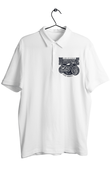 Men`s polo with prints Cool vintage motorcycle. America, good, male, motorcycle, motorcycles, retro, stylish, stylishly, vintage, vintage. 2070702