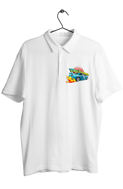 Men`s polo with prints Auto. Auto, drift, into the fire, money, speed, sport, sports cars, streets. 2070702