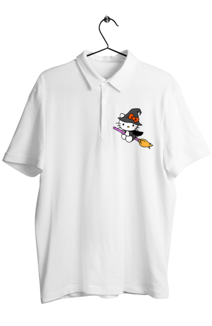 Men's polo with prints Hello Kitty Halloween. Brand, cat, character, halloween, hello kitty, kitten, kitty, witch. 2070702