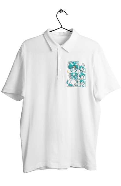 Men's polo with prints Sailor Moon Mercury. Ami mizuno, anime, drama, magical girl, sailor mercury, sailor moon, tv series. 2070702