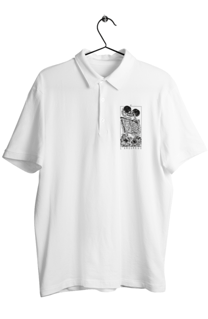 Men's polo with prints Skeletons in love. Bones, kiss, love, scull, skeletons, tarot, teeth. 2070702