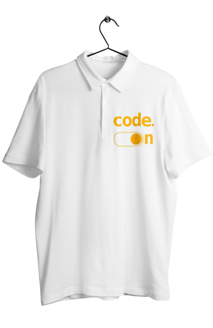 Men`s polo with prints Code on. Code, code on, developer, git hub, it specialist, java, javascript, php, programmer, python. 2070702