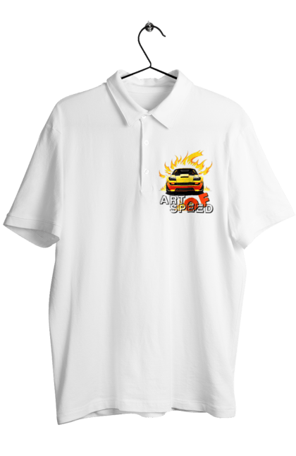 Men`s polo with prints Car on fire. Car, fire, speed, sport car, sports car. 2070702