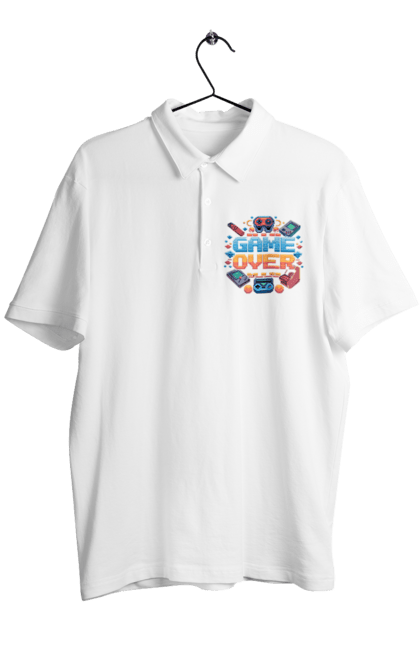 Men`s polo with prints Game Over. 90s, for gamers, game, gamer, pixel, pixel art, video game. 2070702