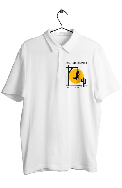 Поло мужское с принтом Нет интернета. No internet, айти, без интернета, динозавр повесился, мем, нет интернета, но интернет, прикол, смешная, юмор. 2070702