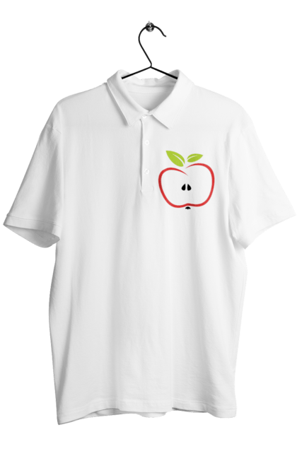 Поло чоловіче з принтом "Яблуко". В розрізі, веган, вегетаріанець, делікатес, дієта, їжа, листя, літо, плід, половина, половинка, смачно, стигле, урожай, червоне, яблуко, яблучко. ART принт на футболках