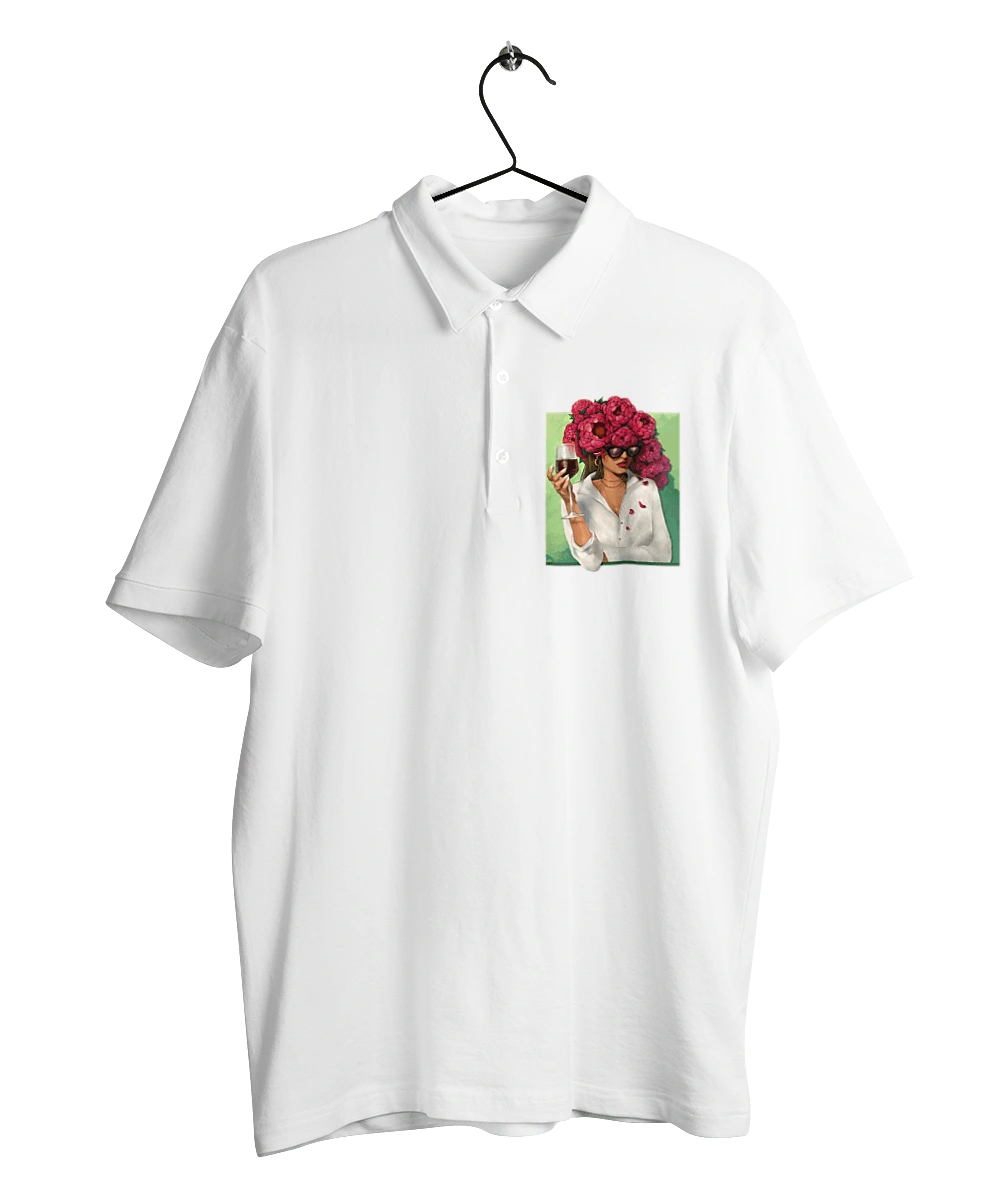 Girl with peonies and a glass