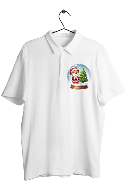 Men's polo with prints Christmas Capybara with a Tree. Animal, capybara, christmas, christmas capybara, christmas tree, gift, holiday, new year, new year`s gift, santa. 2070702