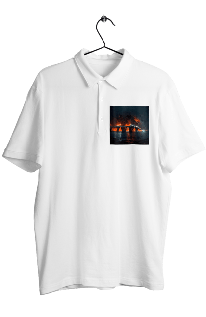 Поло чоловіче з принтом "Кримський мост горить". Армія росії, армія україни, годить, зсу, крим, мост, удар, удар зсу. 2070702