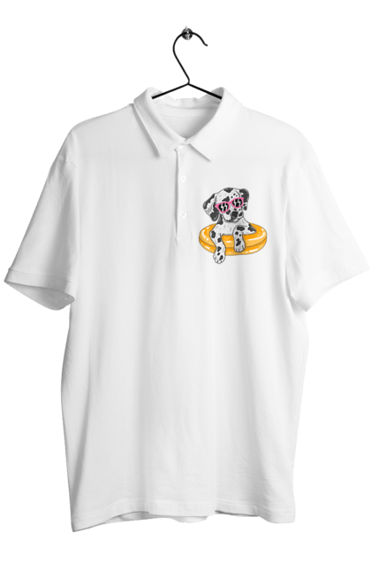 Men`s polo with prints Dalmatian Swims In A Circle. Dalmatian, dog, glasses, to swim. 2070702