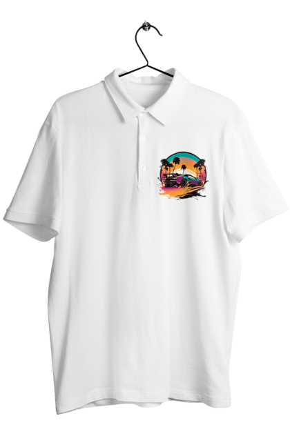 Men`s polo with prints Lamborghini Synthwave. Car, laamba, lamborghini, synthwave. 2070702