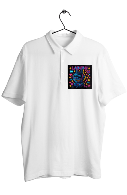 Поло чоловіче з принтом "Лабубу". Vrочки, геймеркультура, геймпад, іконкиаркади, кіберарт, лабубу, неонгеймінг, піксельарт, ретроаркада, світиться. 2070702