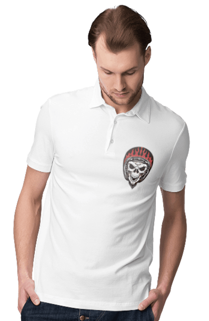 Поло чоловіче з принтом "Череп в мотошоломі". Мото, скелет, череп, шолом. 2070702