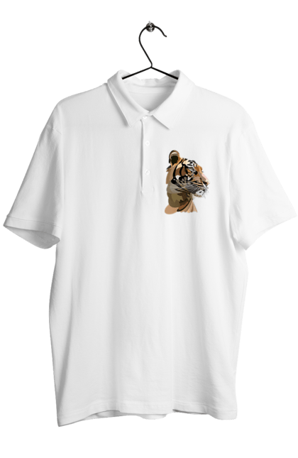 Поло чоловіче з принтом "Профіль тигра". Велика кішка, великий кіт, дика природа, дикий, звір, погляд, портрет, природа, профіль, стилізація, тварина, тигр, хижак. ART принт на футболках