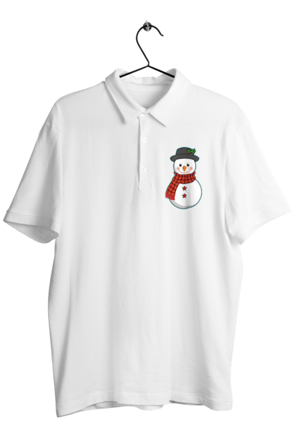 Поло чоловіче з принтом "Сніговик". Зима, настрій, новий рік, новорічний, радість, різдво, святкування, свято, сезон, сніг, сніговик, снігопад, холод, холодний. ART принт на футболках