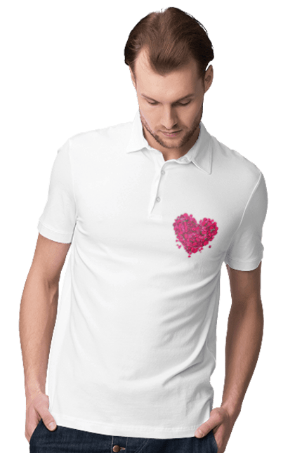 Men`s polo with prints Heart From Rose Petals. Petals, rose flower. 2070702
