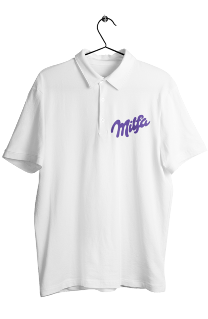 Men`s polo with prints Milfa. Funny, joke, meme, milf, milfa, milka. 2070702
