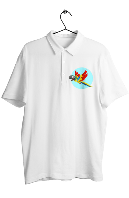 Поло чоловіче з принтом "Папуга". Барвистий папуга, какаду, кольоровий папуга, папуга, що летить. 2070702