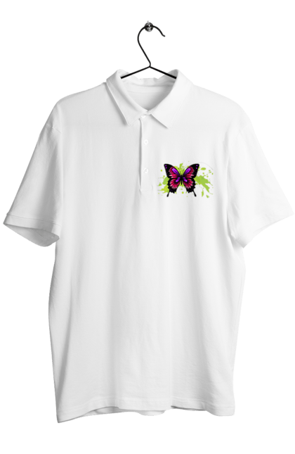 Men`s polo with prints Pink Butterfly. Butterfly. 2070702