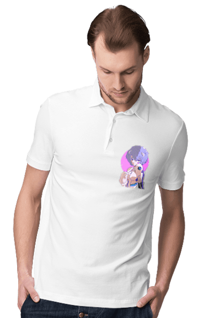 Men's polo with prints Evangelion Rei. Anime, evangelion, eve, kaoru, manga, rei ayanami, shinji. 2070702