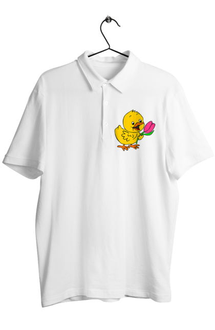 Men`s polo with prints Chicken With A Tulip. Chick, tulip. 2070702