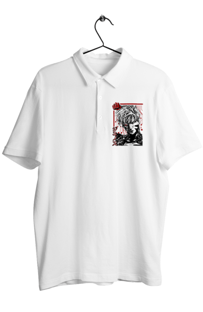 Men's polo with prints One Punch Man Genos. Anime, comedy, cyborg, demon, demon cyborg, genos, manga, one punch man, parody, superheroes. 2070702