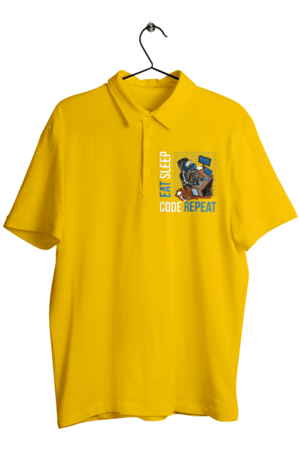 Поло мужское с принтом Ешь Cпи Кодь Повторяй. Айти, айтишник, для айтишника, для программиста, ешь cпи, кодь повторяй, подарок айтишнику, подарок программисту, программист, разработчик. 2070702