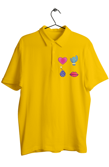 Men`s polo with prints Heart, Cactus, Bomb, Lips. Bomb, cactus, lips. 2070702
