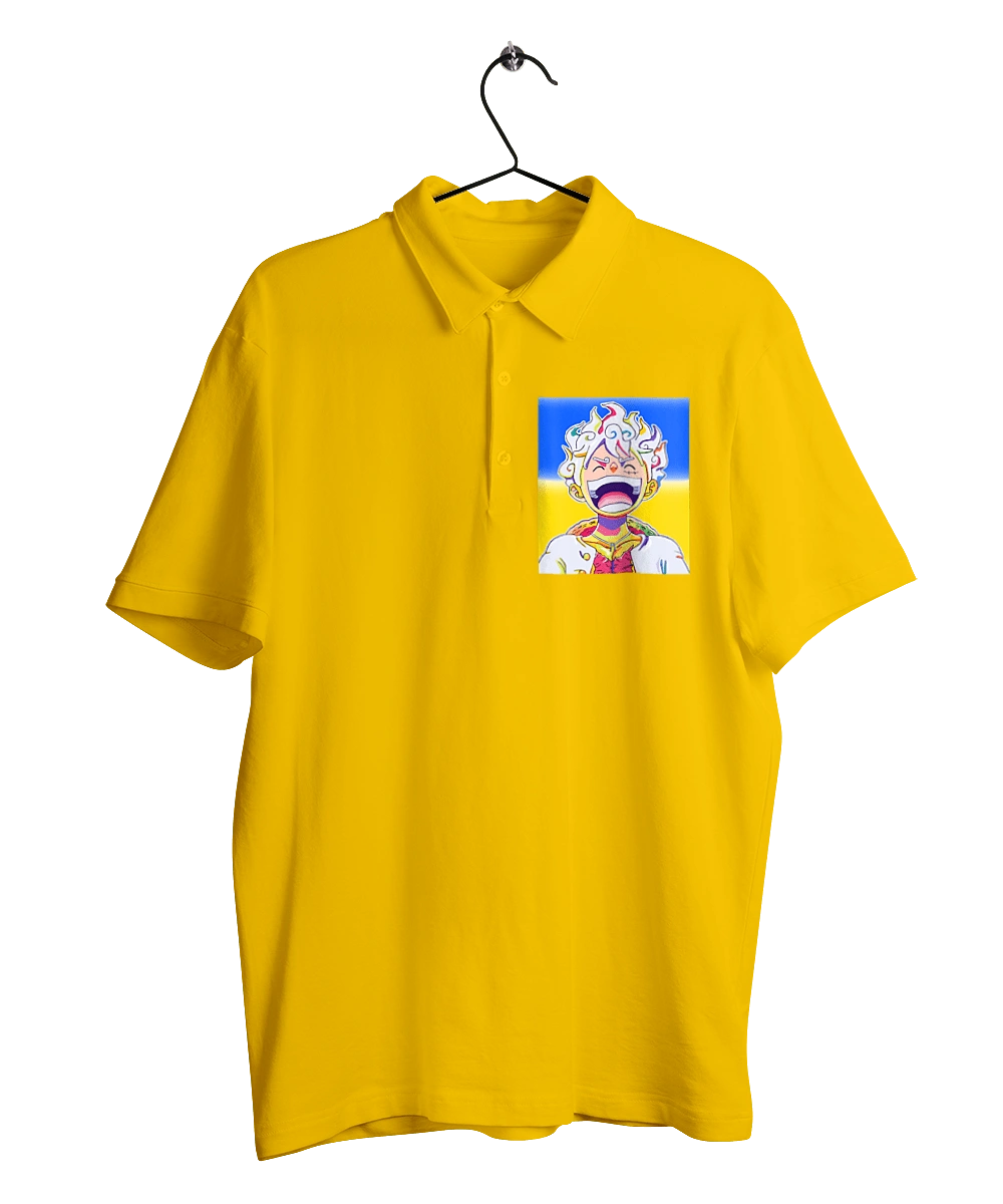 Монкі д Луффі сміється на жовто блактному фоні