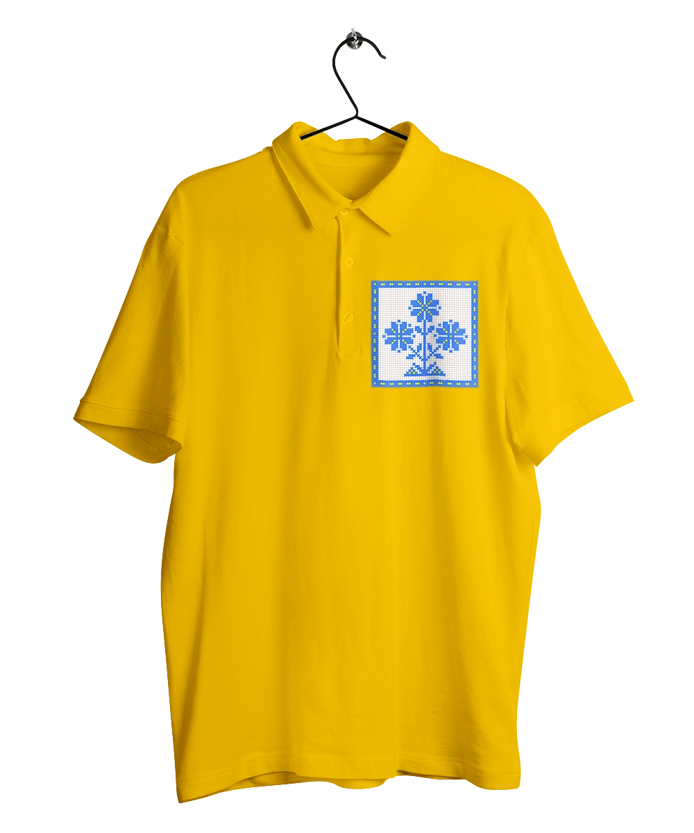 Yellow blue embroidery flowers