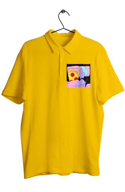 Men`s polo with prints Purple Girl And Pizza. Bed, girl, pizza. 2070702