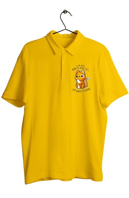 Поло чоловіче з принтом "Не антисоціальний, а антидурний". Антидурний, антисоціал, гумор, іронія, кіт, мем, прикол, сарказм, хейт, цинізм. 2070702