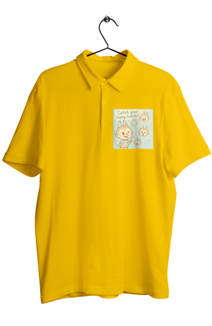 Поло чоловіче з принтом "Лабубу". Бульбашки, грайливо, каваї, казково, лабубу, милаілюстрація, ніжнікольори, пастельнамистецтво, щасливі бульбашки. 2070702