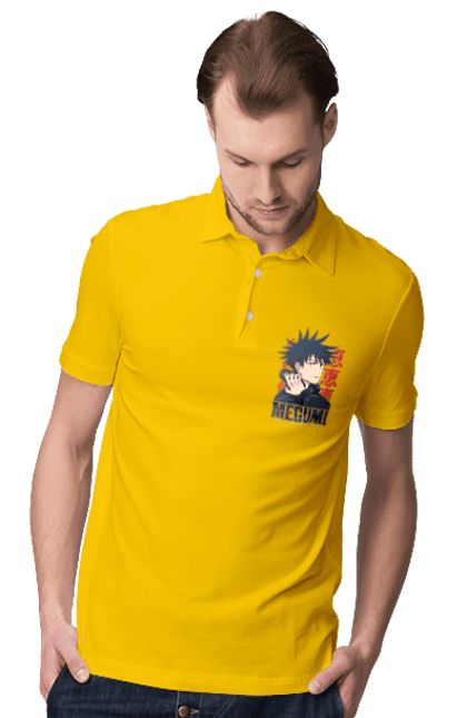 Men's polo with prints Jujutsu Kaisen Megumi. Anime, dark fantasy, fushiguro, fushiguro megumi, jujutsu kaisen, magic battle, manga, megumi, mystic. 2070702