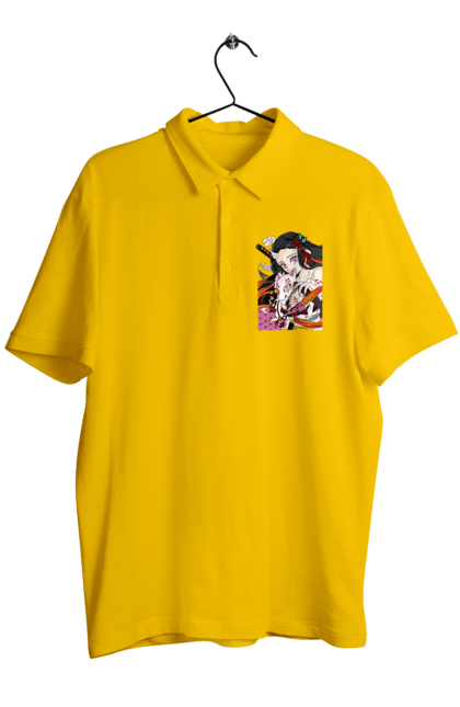 Men`s polo with prints Demon Slayer Nezuko. Anime, demon slayer, kimetsu no yaiba, manga, nezuko, serial. 2070702